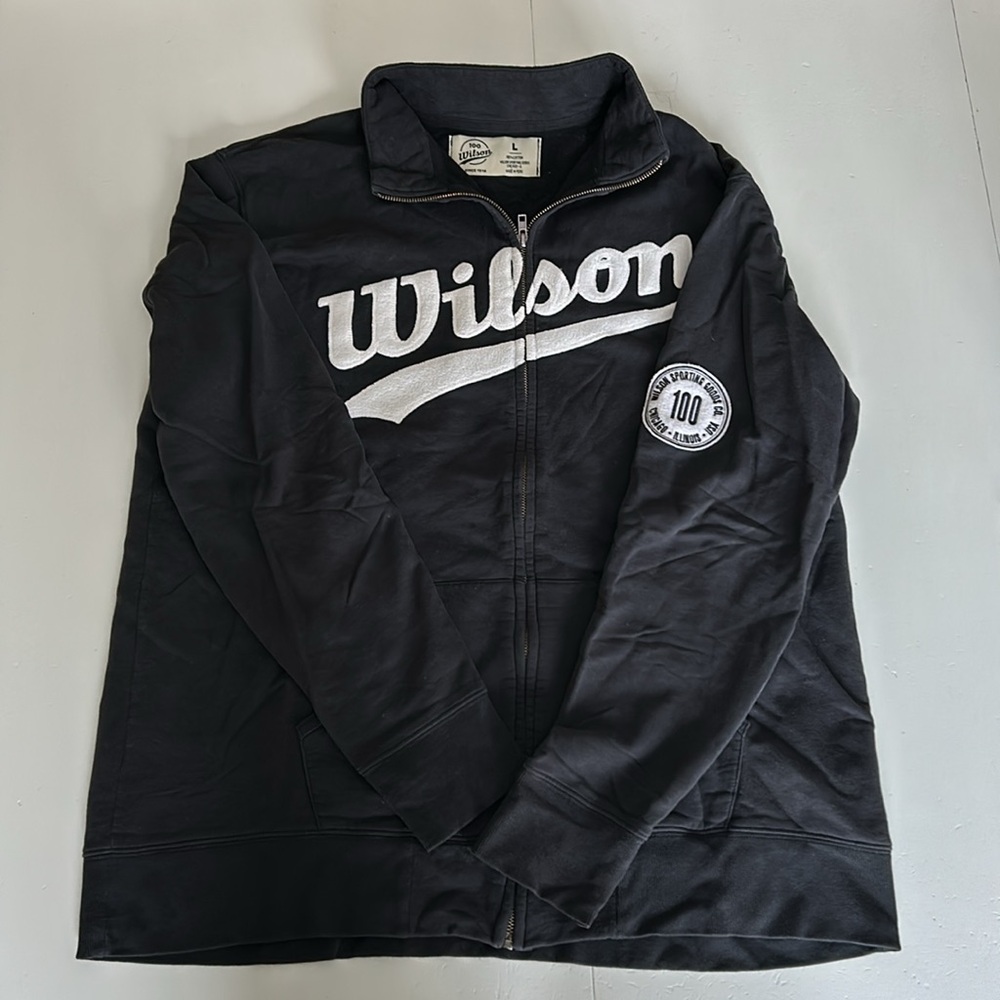 Wilson retro warm up sweatshirt jacket navy blue / white size large men - Picture 2 of 9